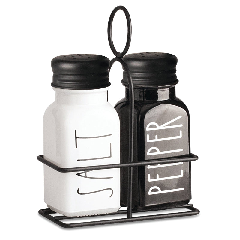 Regent Glass Black And White Salt & Pepper Shakers In A Black Caddy 3 Piece Set 27139