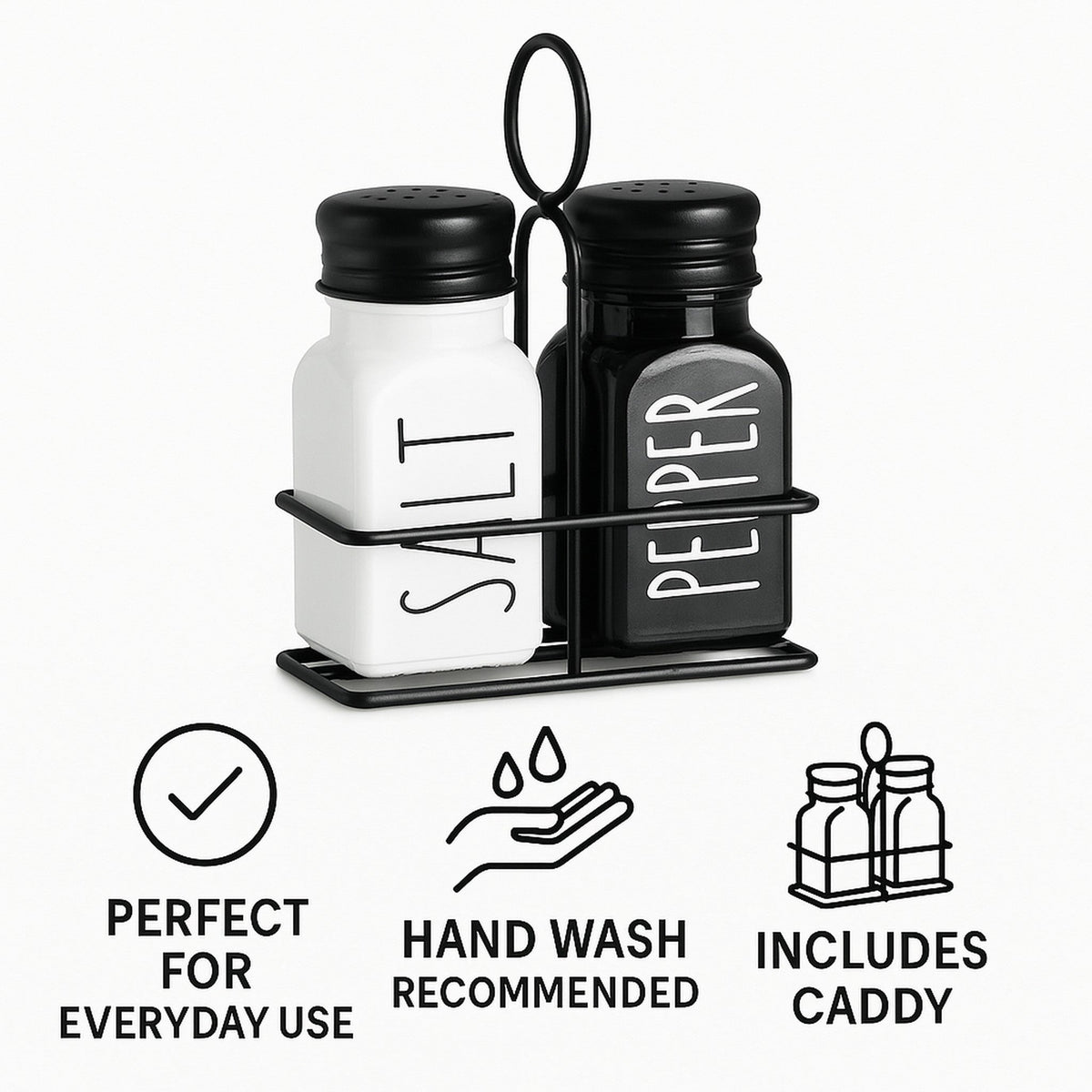 Regent Glass Black And White Salt & Pepper Shakers In A Black Caddy 3 Piece Set 27139