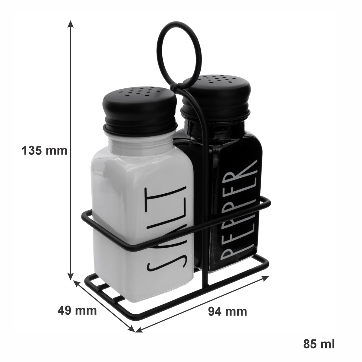 Regent Glass Black And White Salt & Pepper Shakers In A Black Caddy 3 Piece Set 27139