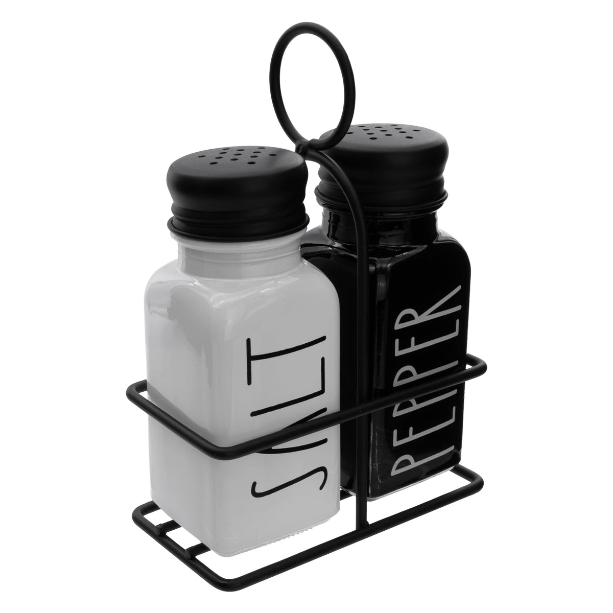 Regent Glass Black And White Salt & Pepper Shakers In A Black Caddy 3 Piece Set 27139