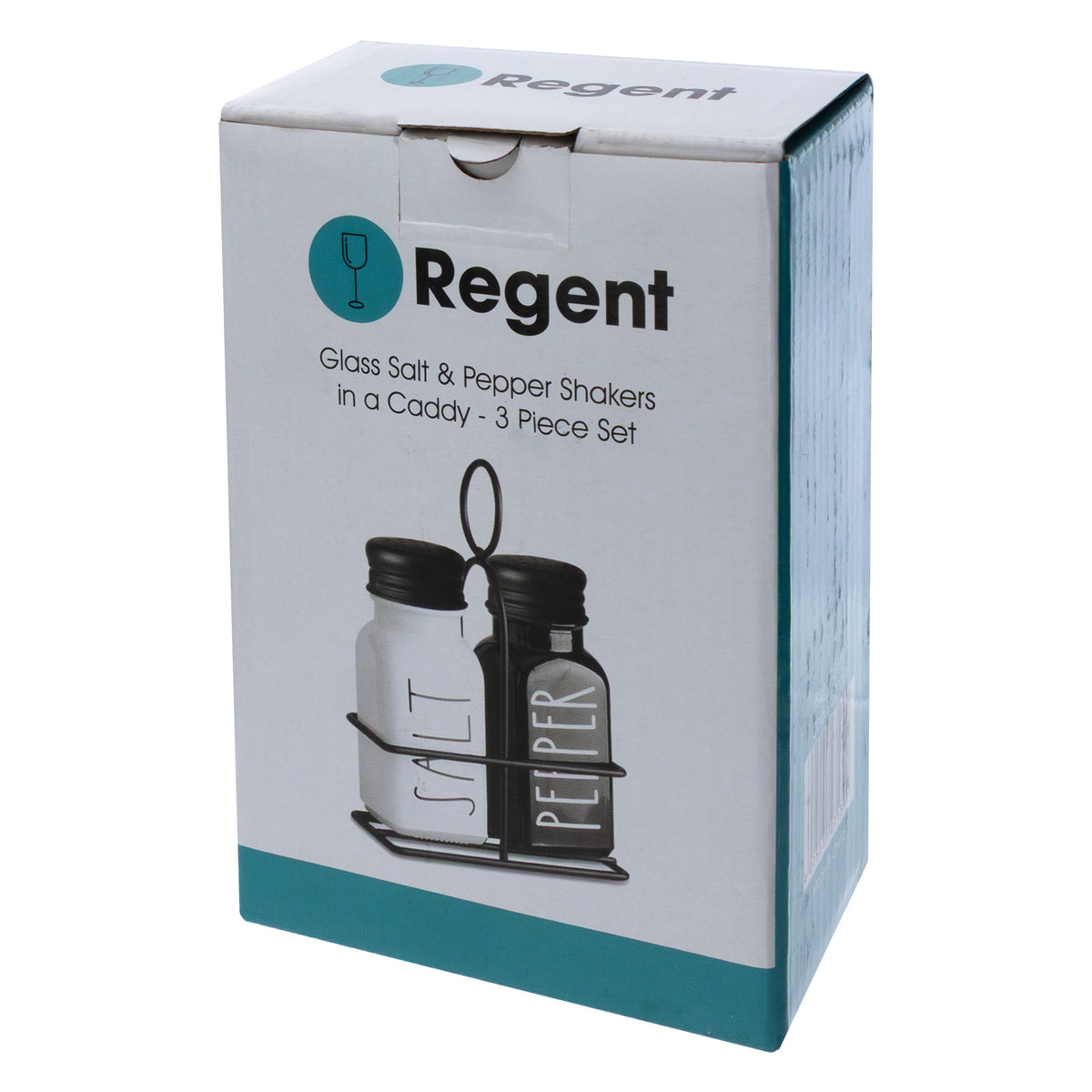 Regent Glass Black And White Salt & Pepper Shakers In A Black Caddy 3 Piece Set 27139