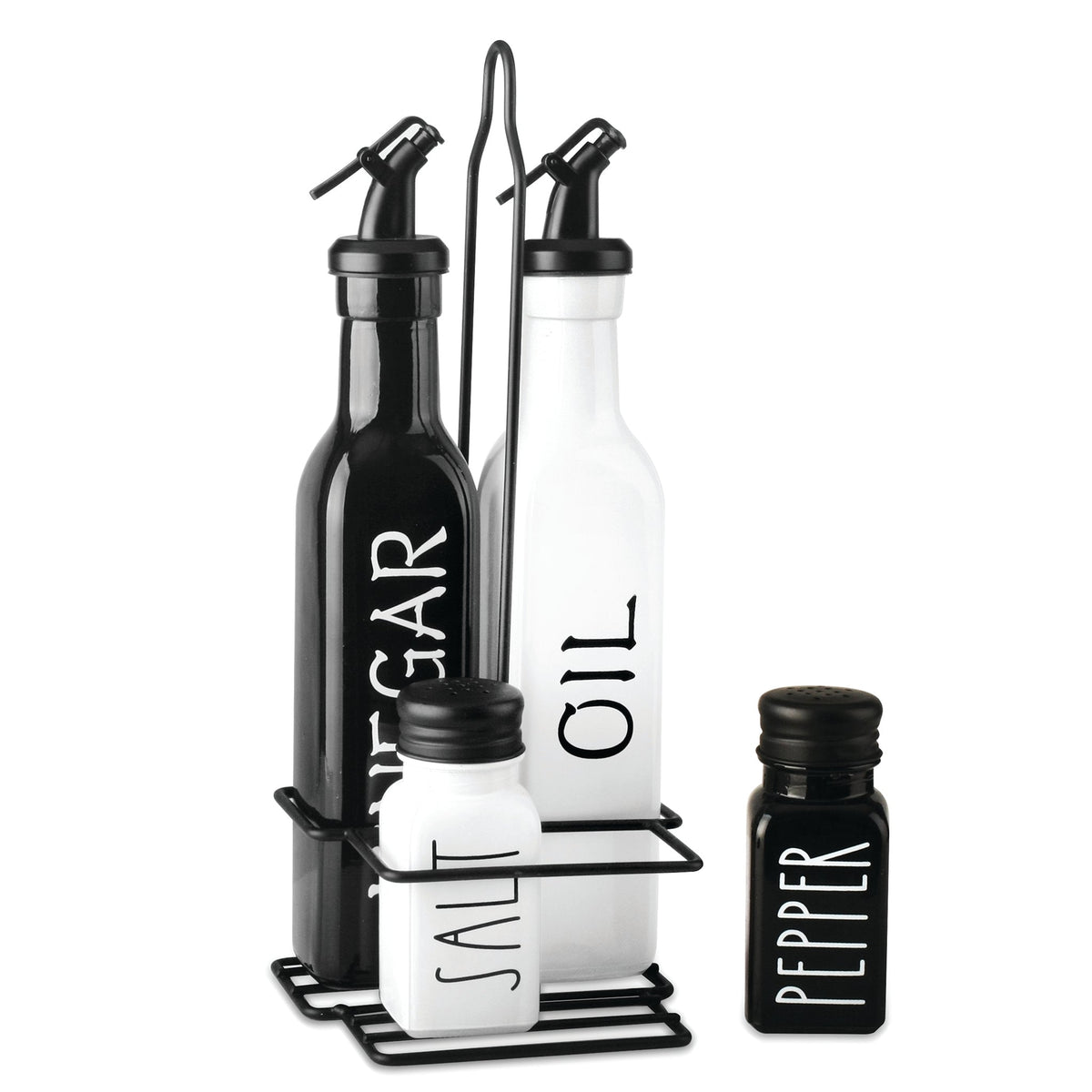 Regent Glass Black And White Condiments In A Caddy 5pk Set, 250ml L 85ml 27140
