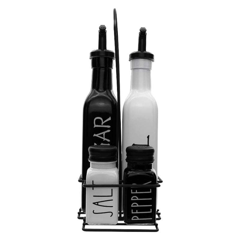 Regent Glass Black And White Condiments In A Caddy 5pk Set, 250ml L 85ml 27140