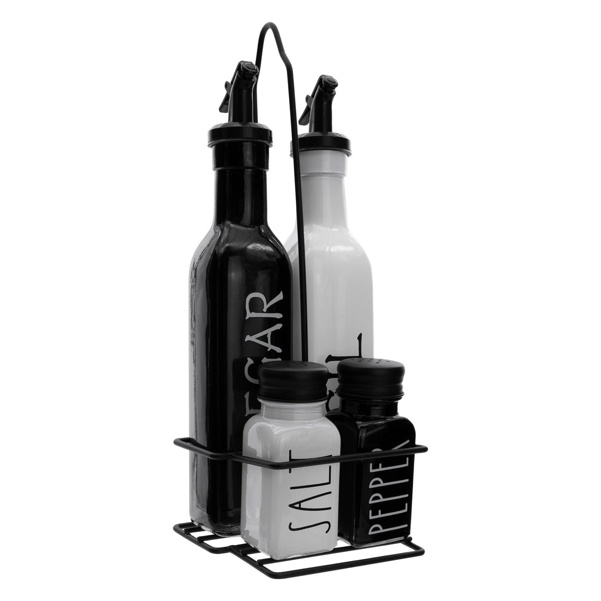Regent Glass Black And White Condiments In A Caddy 5pk Set, 250ml L 85ml 27140