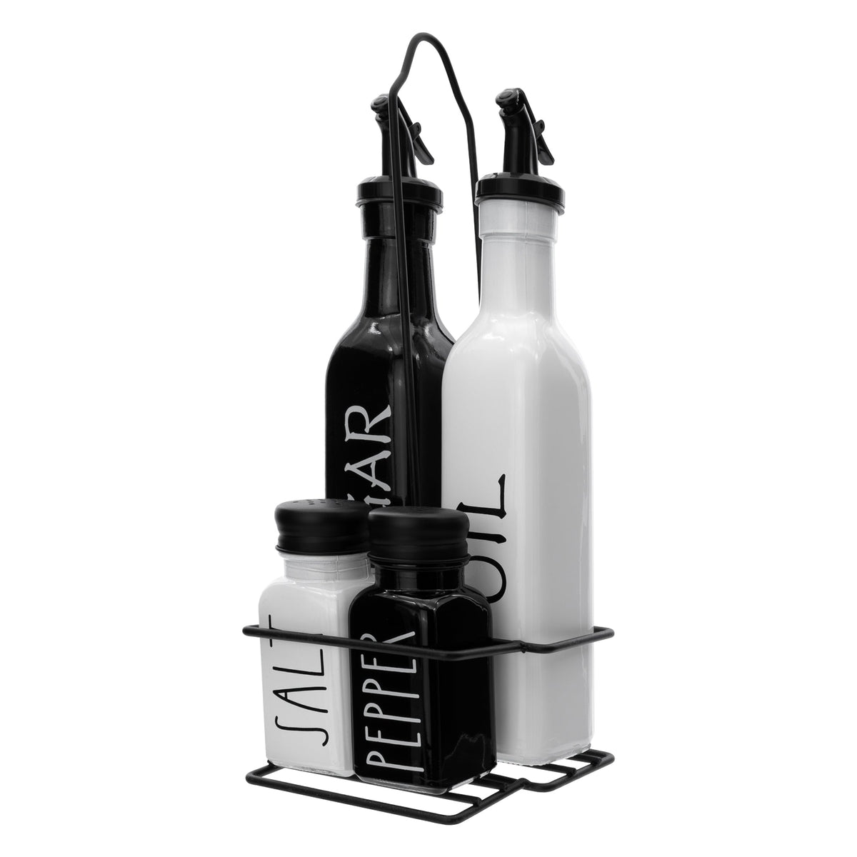 Regent Glass Black And White Condiments In A Caddy 5pk Set, 250ml L 85ml 27140