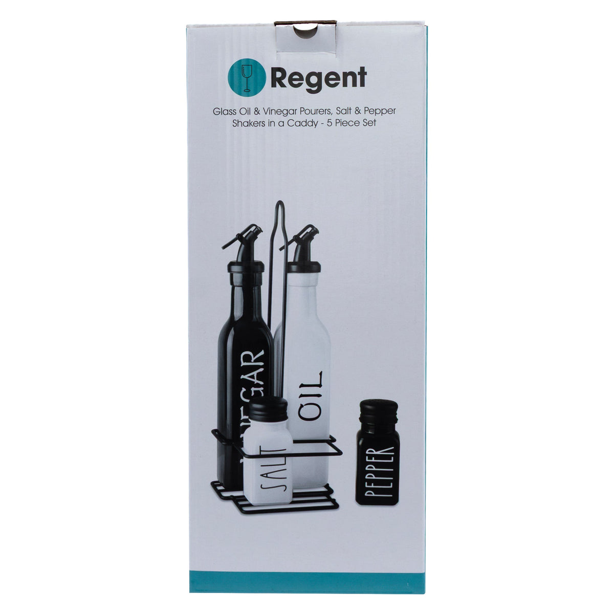 Regent Glass Black And White Condiments In A Caddy 5pk Set, 250ml L 85ml 27140