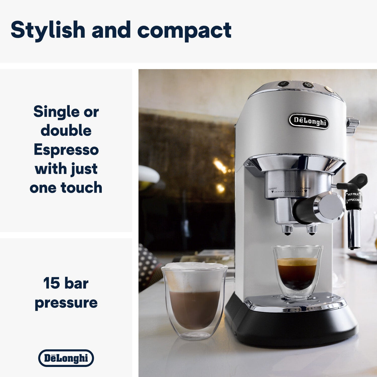 Delonghi Dedica Style Matt Pump Espresso Maker White EC685.W
