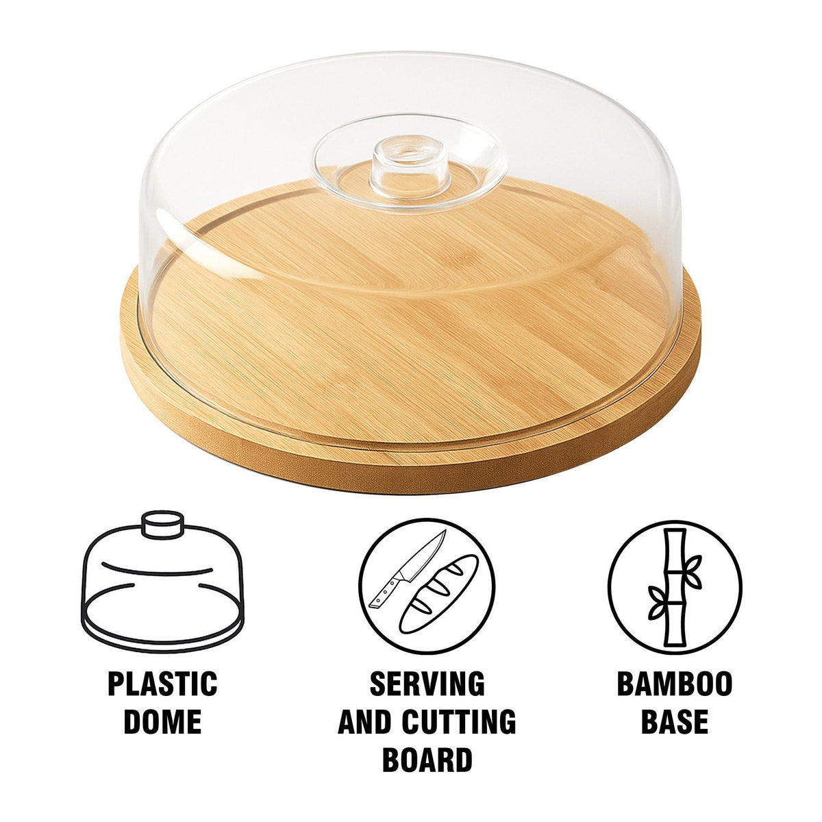 Regent Bamboo Reversable Cutting/serving Board With Dome Cover, 280mm Dia 30188.