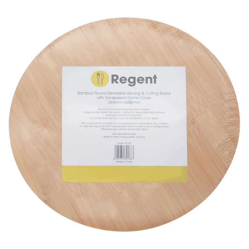 Regent Bamboo Reversable Cutting/serving Board With Dome Cover, 280mm Dia 30188.