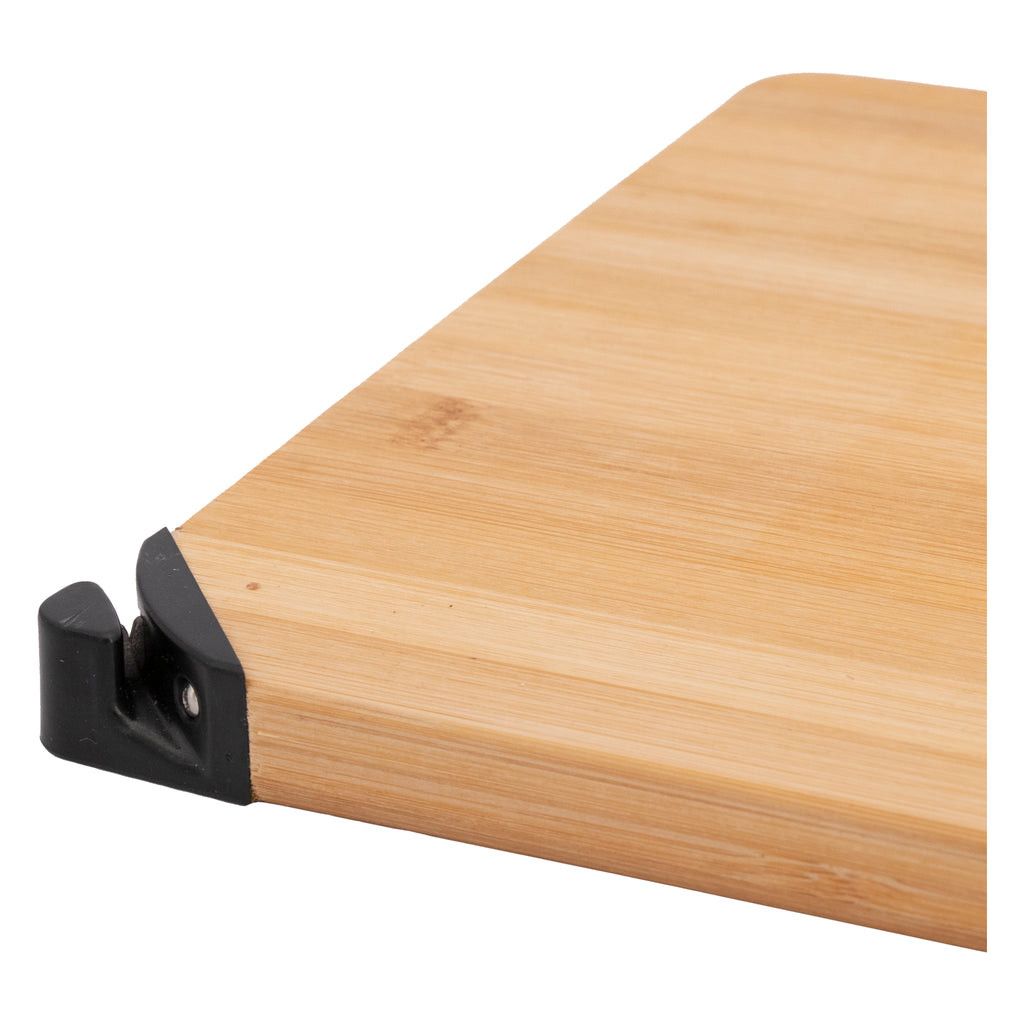 Regent Bamboo Cutting Board With Black Metal Handle And Knife Sharpener 355x258mm 30228.