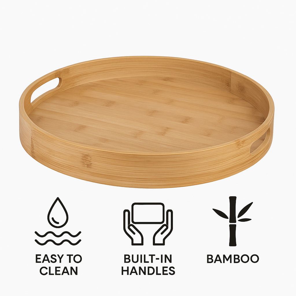 Regent Bamboo Round Serving Tray With Cut Out Handle 360mm Dia 30248.