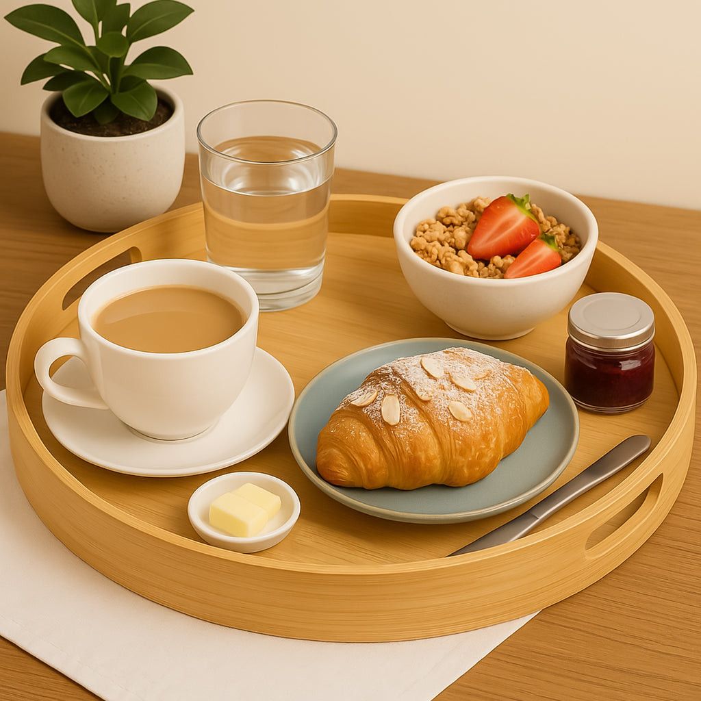 Regent Bamboo Round Serving Tray With Cut Out Handle 360mm Dia 30248.