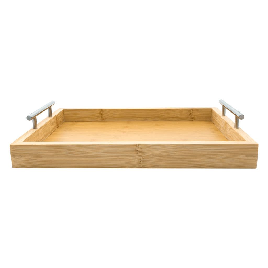 Regent Bamboo Rectangular Tray With St Steel Handles 395x285x73mm 30250.