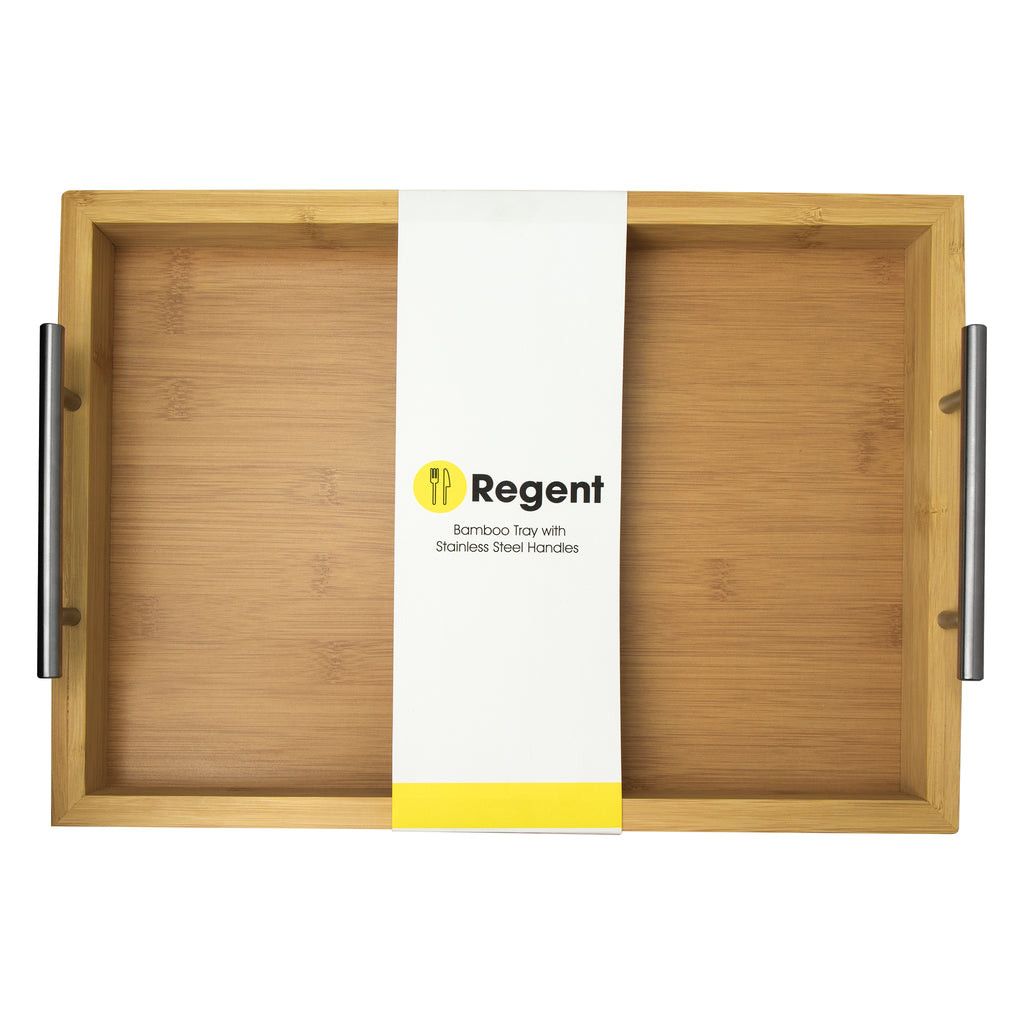 Regent Bamboo Rectangular Tray With St Steel Handles 395x285x73mm 30250.