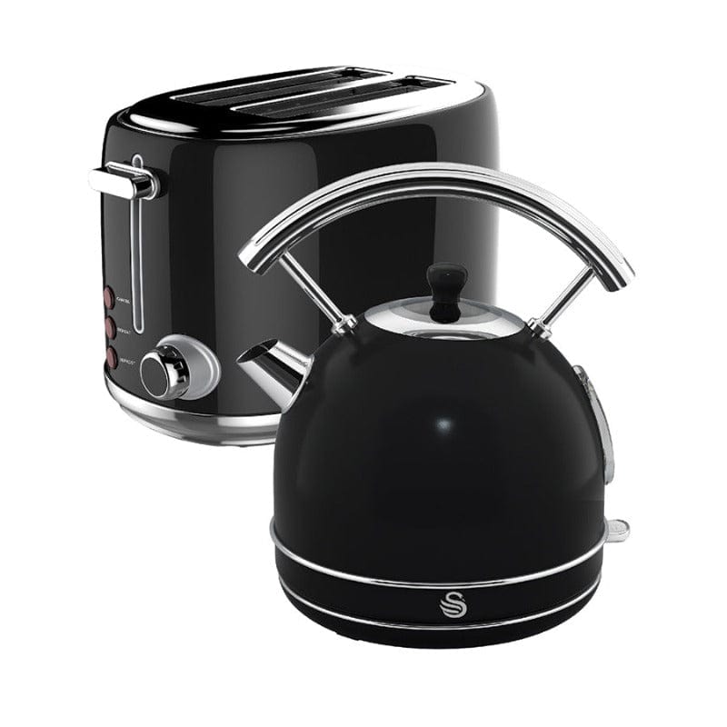 Swan TOASTER Swan Retro Dome Cordless Kettle & 2 Slice Toaster Black STP01B (7044726390873)