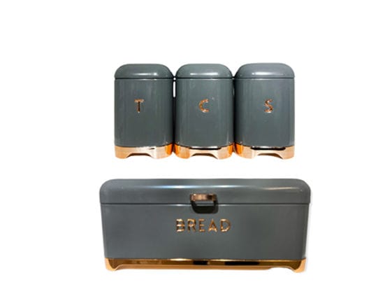 Continental Homeware CANISTER Continental Homeware 4Pcs Retro Bread Bin with Rose Gold Base CH808 (7305524772953)
