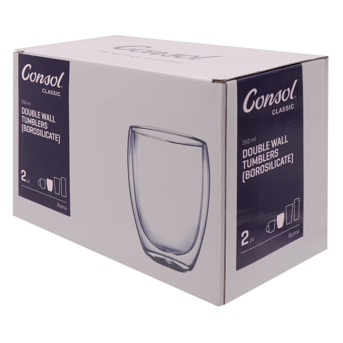 Consol Roma Double Wall Borosilicate Glass Tumbler 350ml Set Of 2