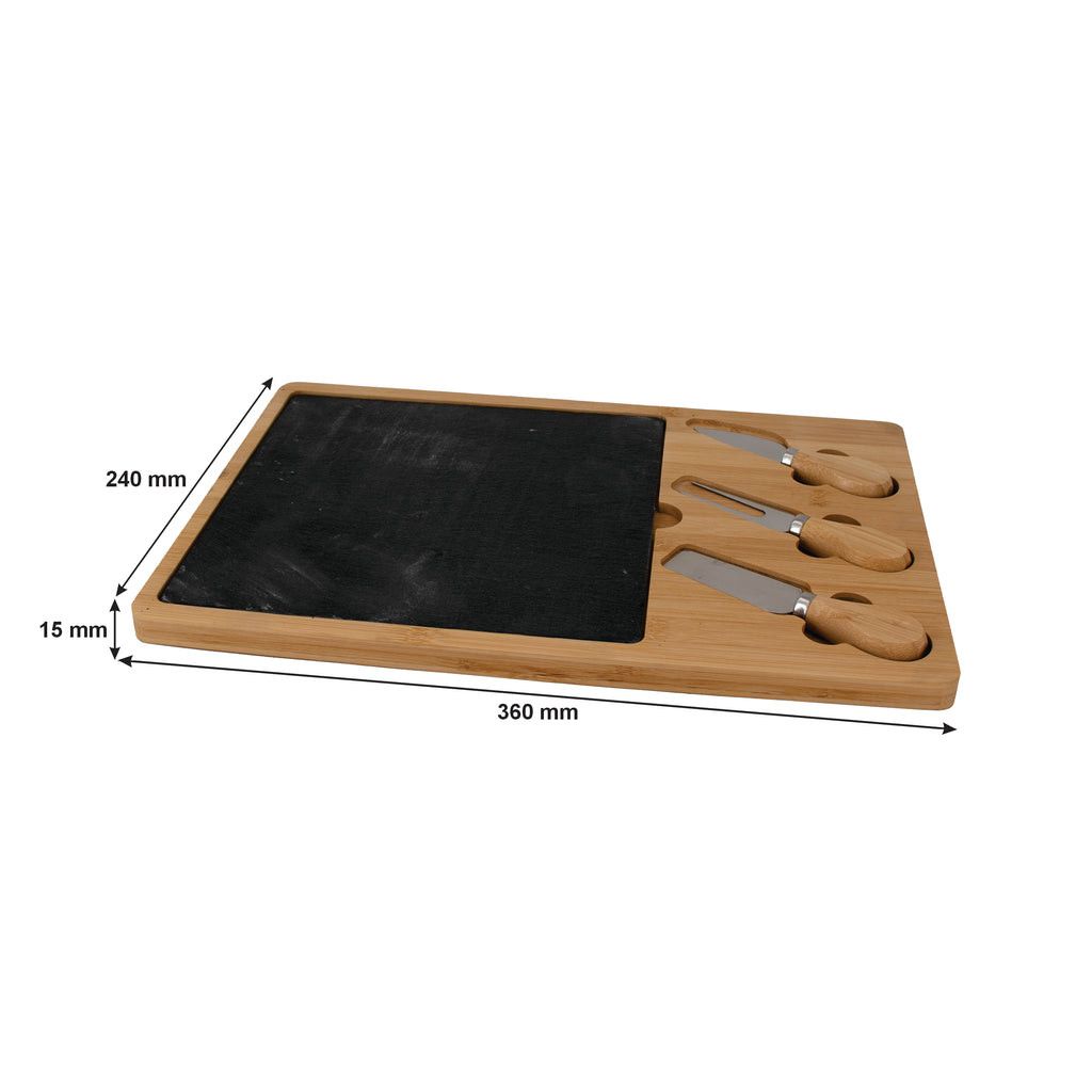 Regent Bamboo Cheese And Slate Board With 3 Cheese Tools 5 Piece Set 360x240mm 41844.