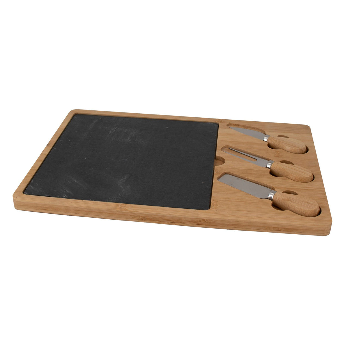 Regent Bamboo Cheese And Slate Board With 3 Cheese Tools 5 Piece Set 360x240mm 41844.