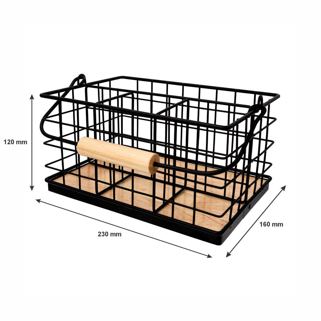 Regent Kitchen Cutlery Caddy Black Wire & Wood, 230x160mm 41847.
