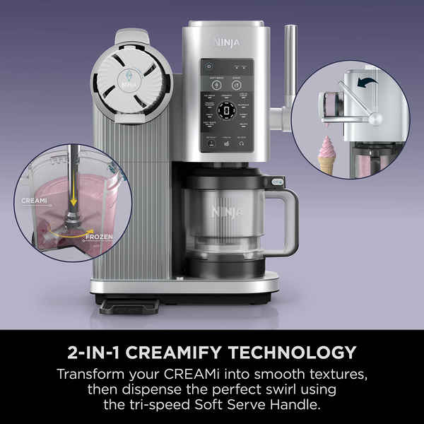 Ninja Creami 13-in-1 Scoop & Swirl Soft Serve and Ice Cream Maker Platinum Silver NC701EU