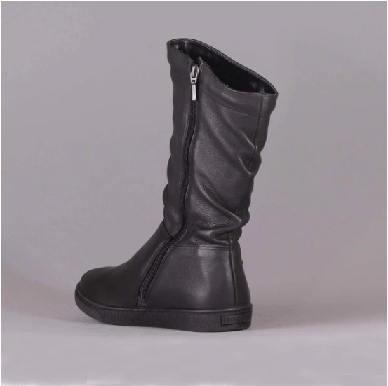 Froggie Ladies Boots Froggie Ruched Flat Mid- Calf Boot In Black-10970 (7301112332377)