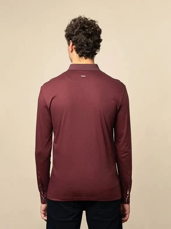 Polo Golf T Shirt Polo Mens Double Yarn Long Sleeve Golfer Burgundy