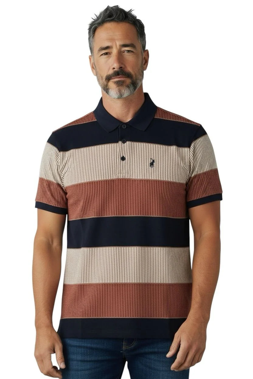 Polo Mens Golfer Vertical Stripe In Burgundy 0070574.