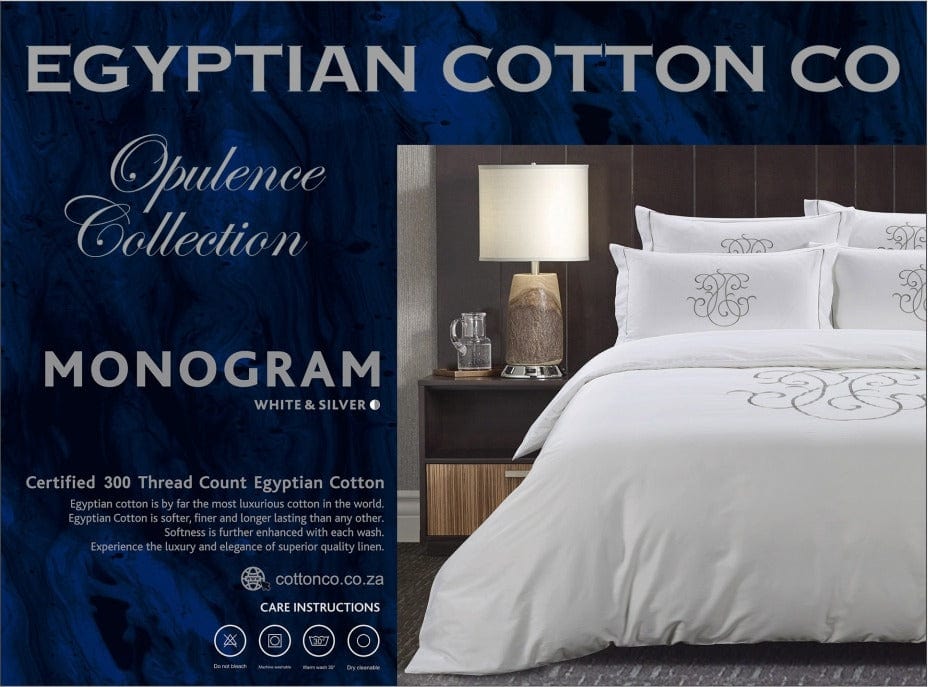 Egyptian Cotton Duvet Cover Egyptian Cotton 300 Thread Count Opulence Collection Monogram White & Grey Duvet Cover Set (7187685933145)