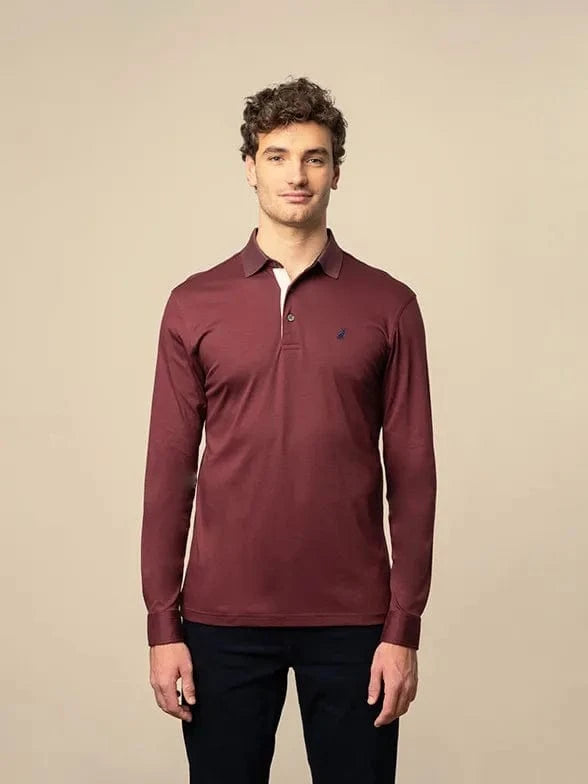 Polo Golf T Shirt Polo Mens Double Yarn Long Sleeve Golfer Burgundy