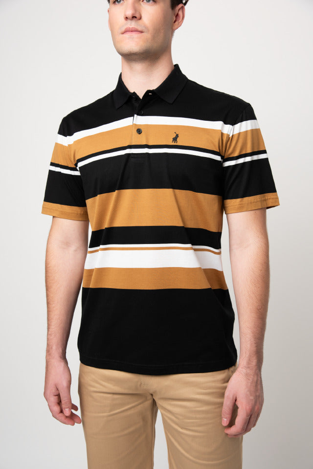 Polo Mens Stripe Double Mercerised Golfer Black