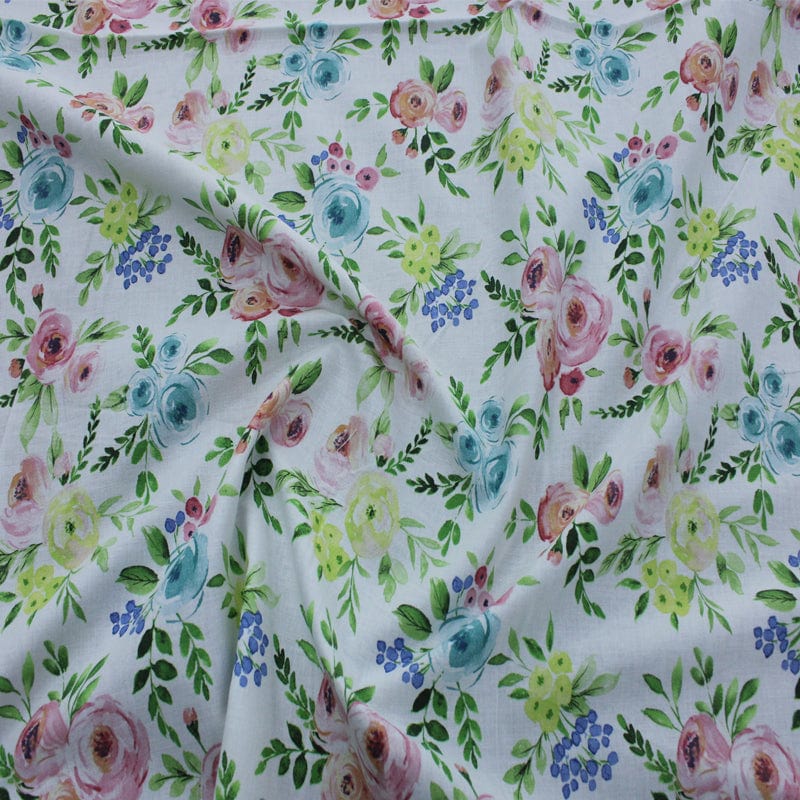 100% COTTON Usa 100% Cotton Craft White Floral Fabric 110cm