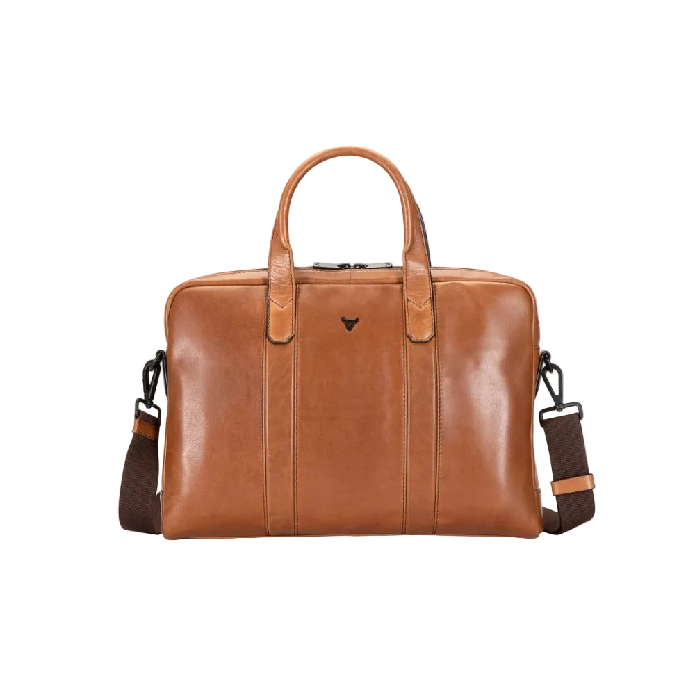 Brando Winchester 15In Slimline Leather Laptop Bag-Medium Brown 1005
