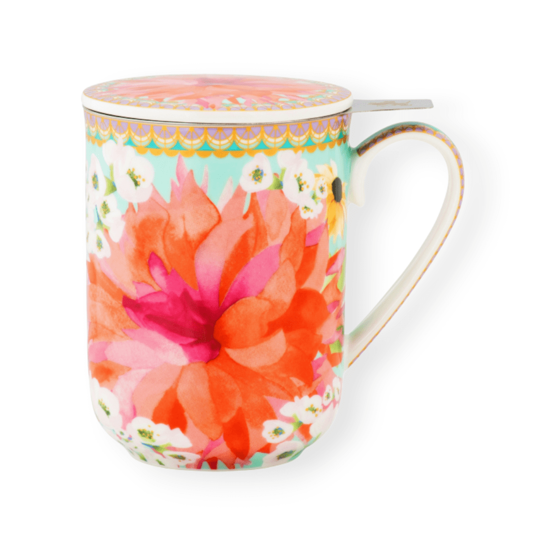 Maxwell & Williams MUGS Maxwell & Williams Dahlia Daze Lidded Mug With Infuser 340ML Sky 340ml HV0339 (2061708951641)