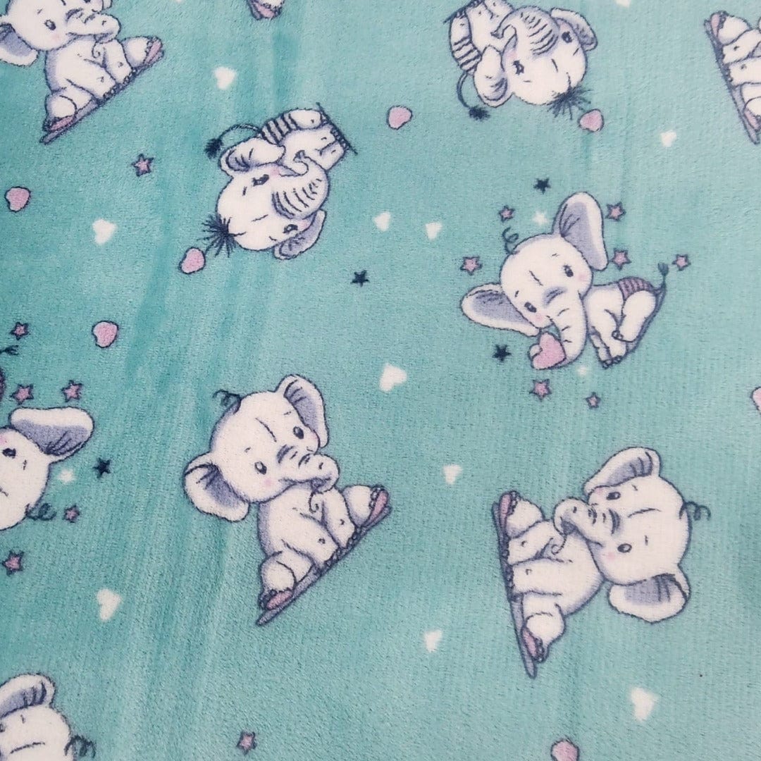 Fleece Blankets Mint Printed Mongolian Fleece Fabric Baby Elephant 150cm (7564608176217)