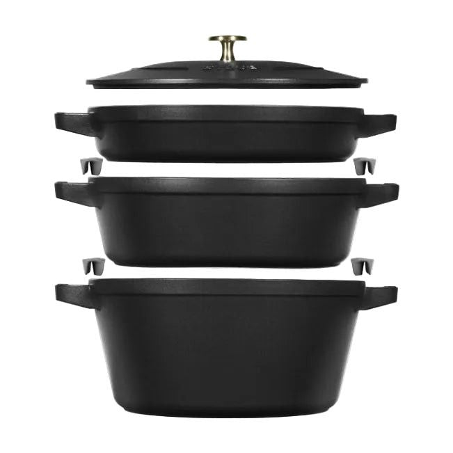 Staub Cast Iron Stackable Cookware Set 4 Piece Black STB14582423.
