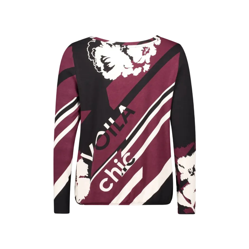 Betty Barclay Ladies Long-Sleeve Shirt-Dark Red/Cream 2716/1786.