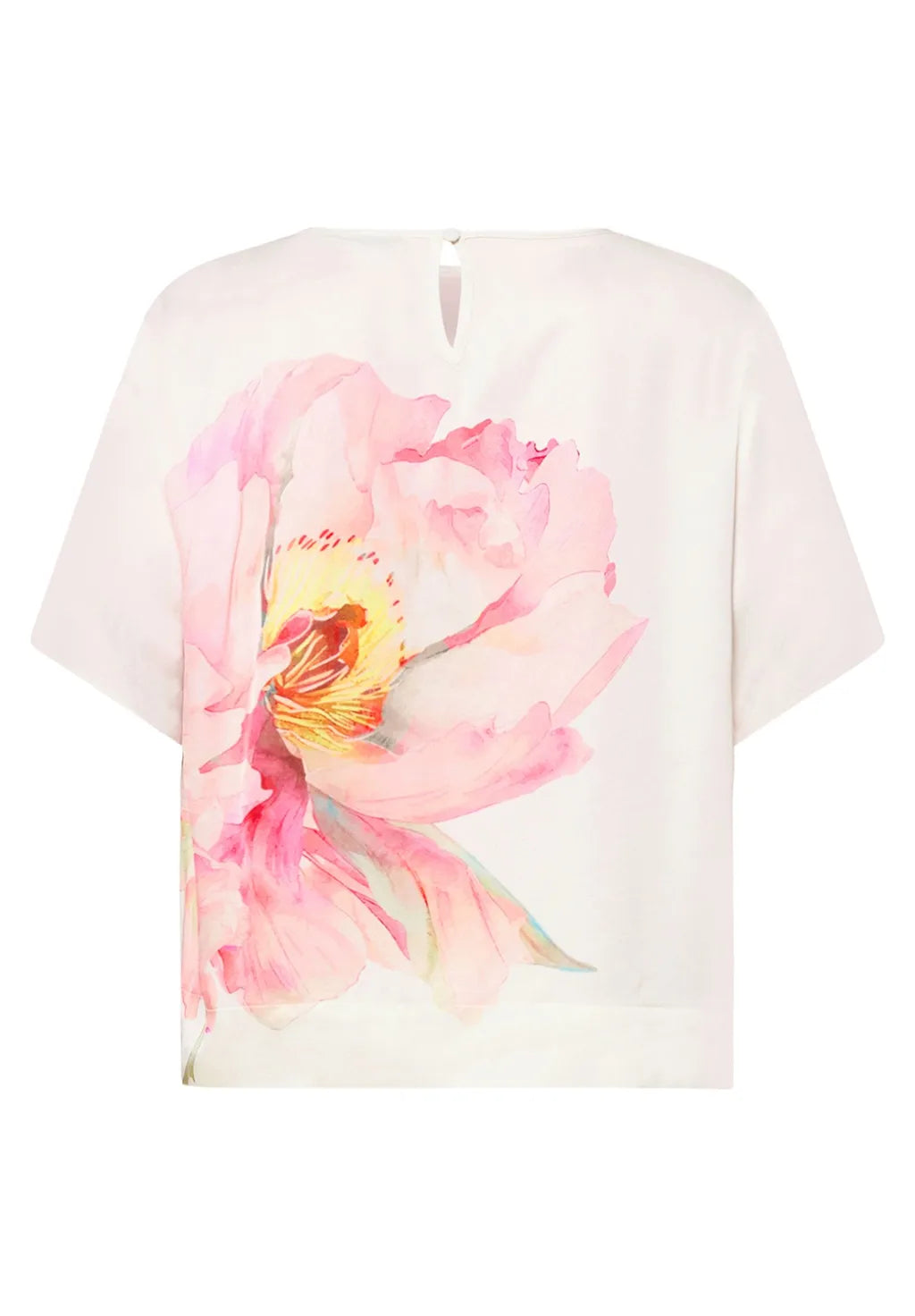 Betty Barclay Ladies Slip on Blouse With Ribbed Cuffs- Patched Cream/Rose 8030/1847