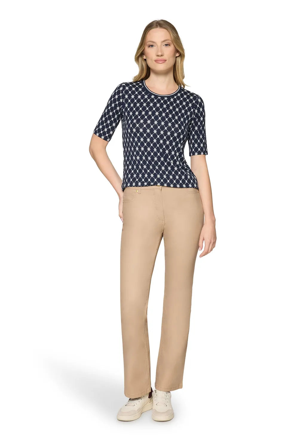 Betty Barclay Ladies Basic Shirt With Ribbed Cuffs-Dark Blue/White 2725/1791