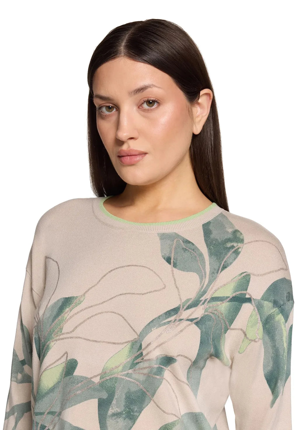 Betty Barclay Ladies Knit Sweater With Print-Beige/Green 5412/1809