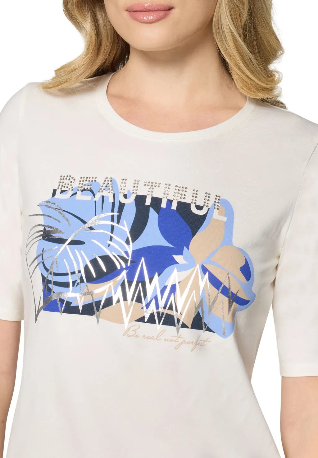 Betty Barclay Ladies Basic Shirt With Placement-Patch Cream/Blue 2738/1092.