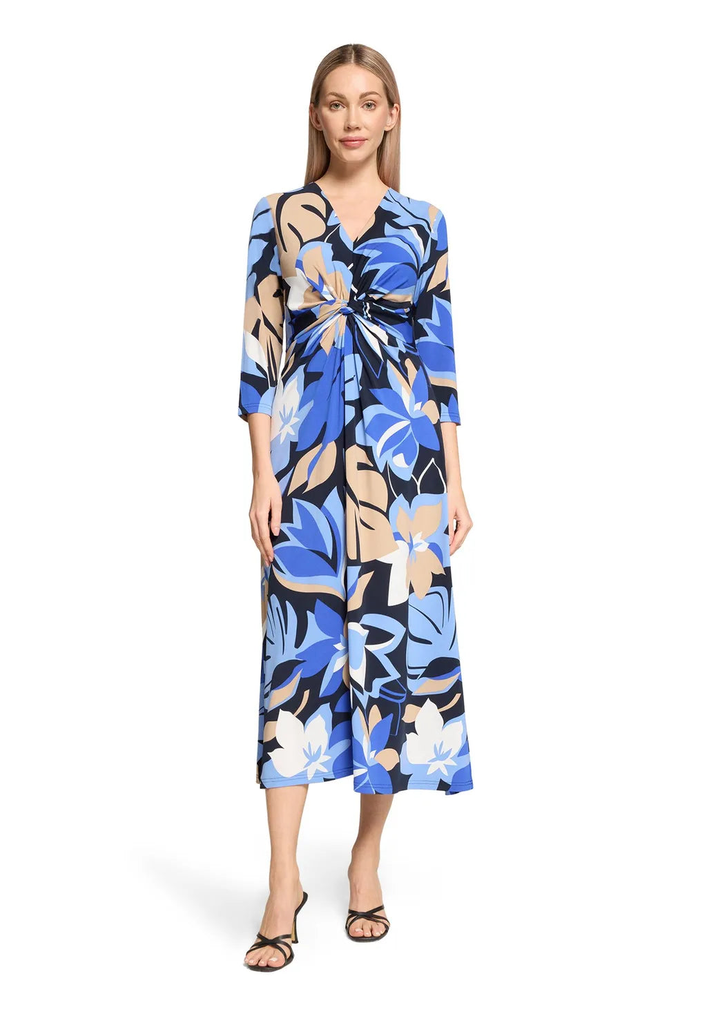 Betty Barclay Ladies Midi Dress With Ruching-Dark Blue/Blue 1804/1729
