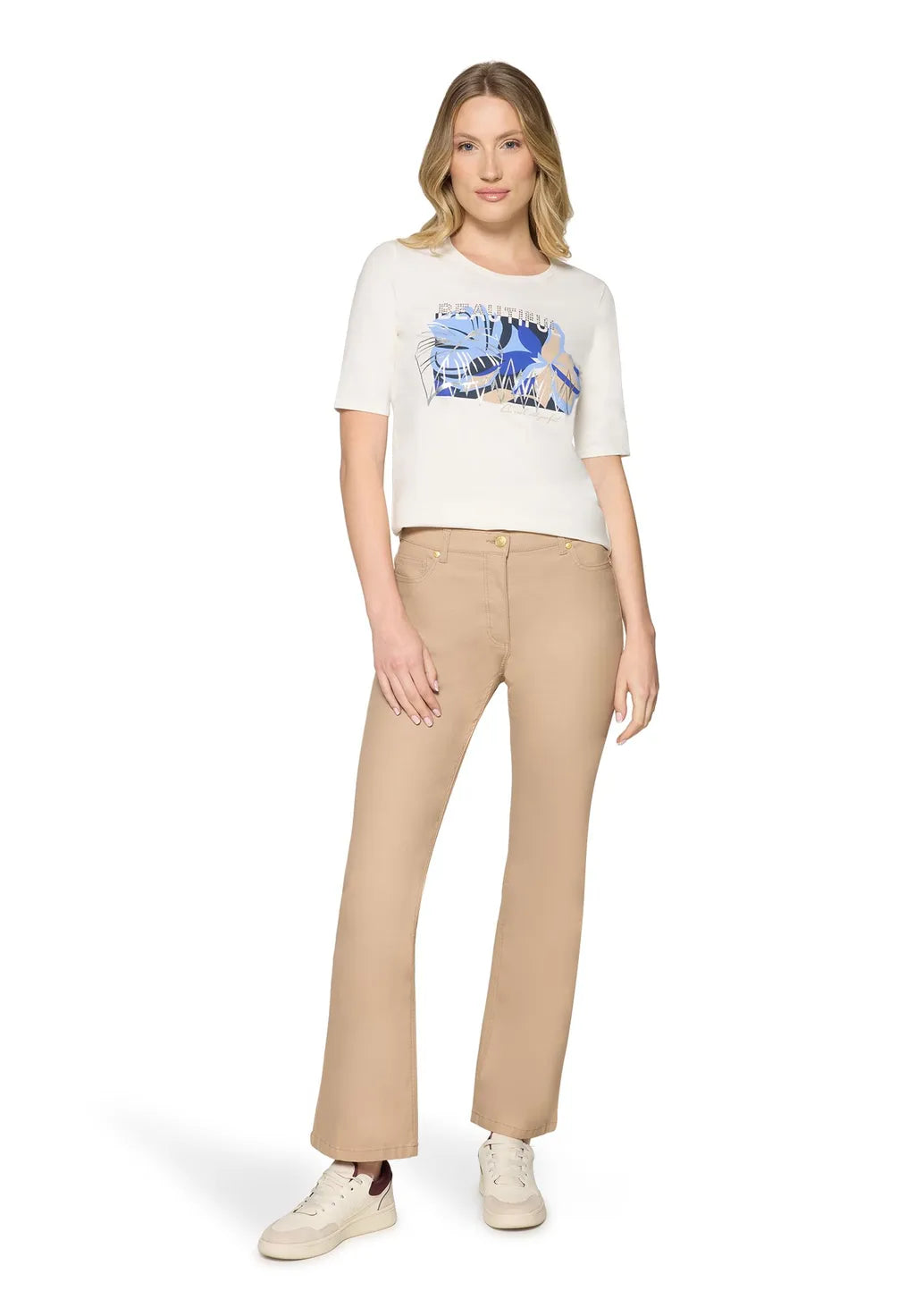 Betty Barclay Ladies Basic Shirt With Placement-Patch Cream/Blue 2738/1092.