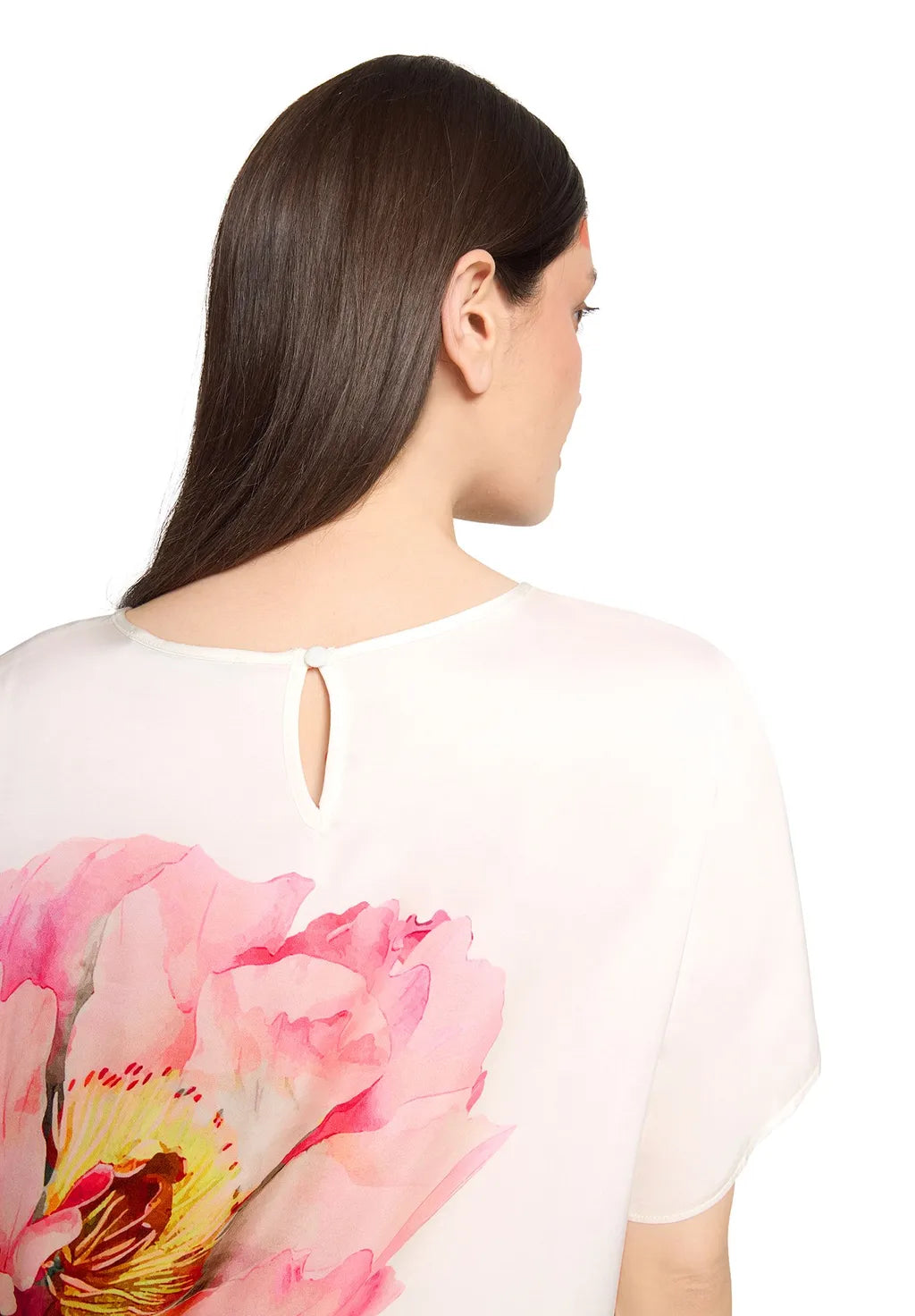 Betty Barclay Ladies Slip on Blouse With Ribbed Cuffs- Patched Cream/Rose 8030/1847