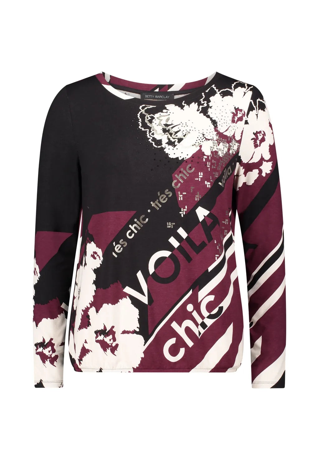 Betty Barclay Ladies Long-Sleeve Shirt-Dark Red/Cream 2716/1786.