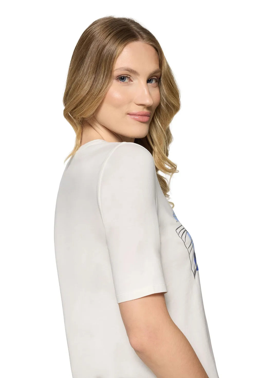 Betty Barclay Ladies Basic Shirt With Placement-Patch Cream/Blue 2738/1092.