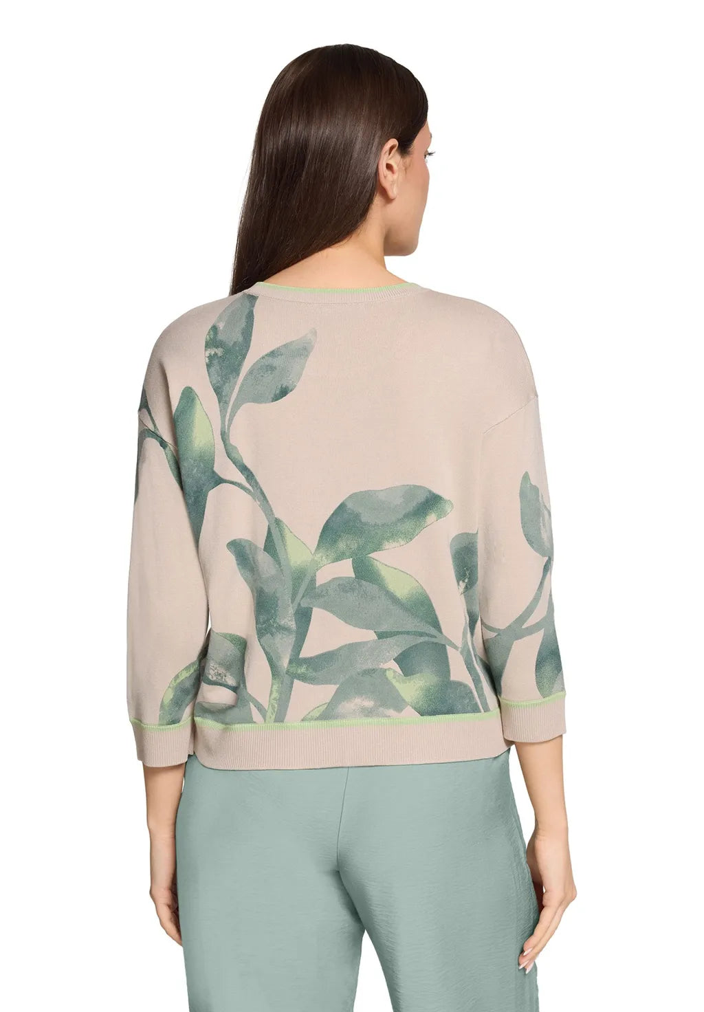 Betty Barclay Ladies Knit Sweater With Print-Beige/Green 5412/1809