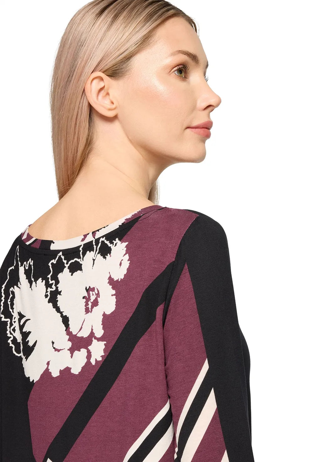 Betty Barclay Ladies Long-Sleeve Shirt-Dark Red/Cream 2716/1786.