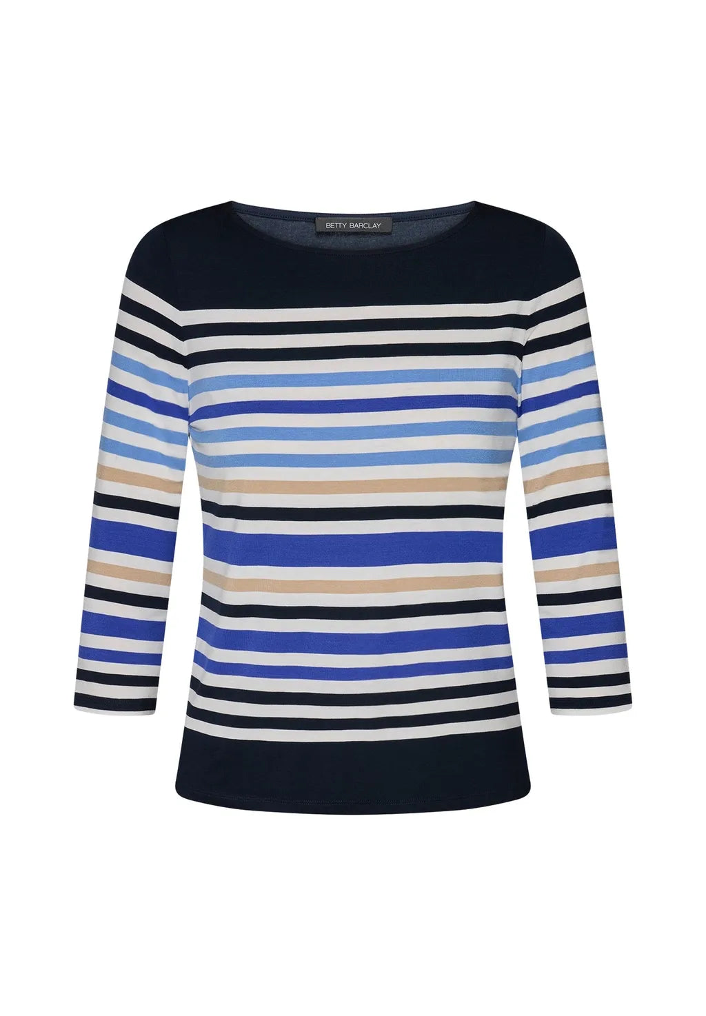 Betty Barclay Ladies Basic Shirt With Boat Neck-Dark Blue/White/Cream 2736/1755