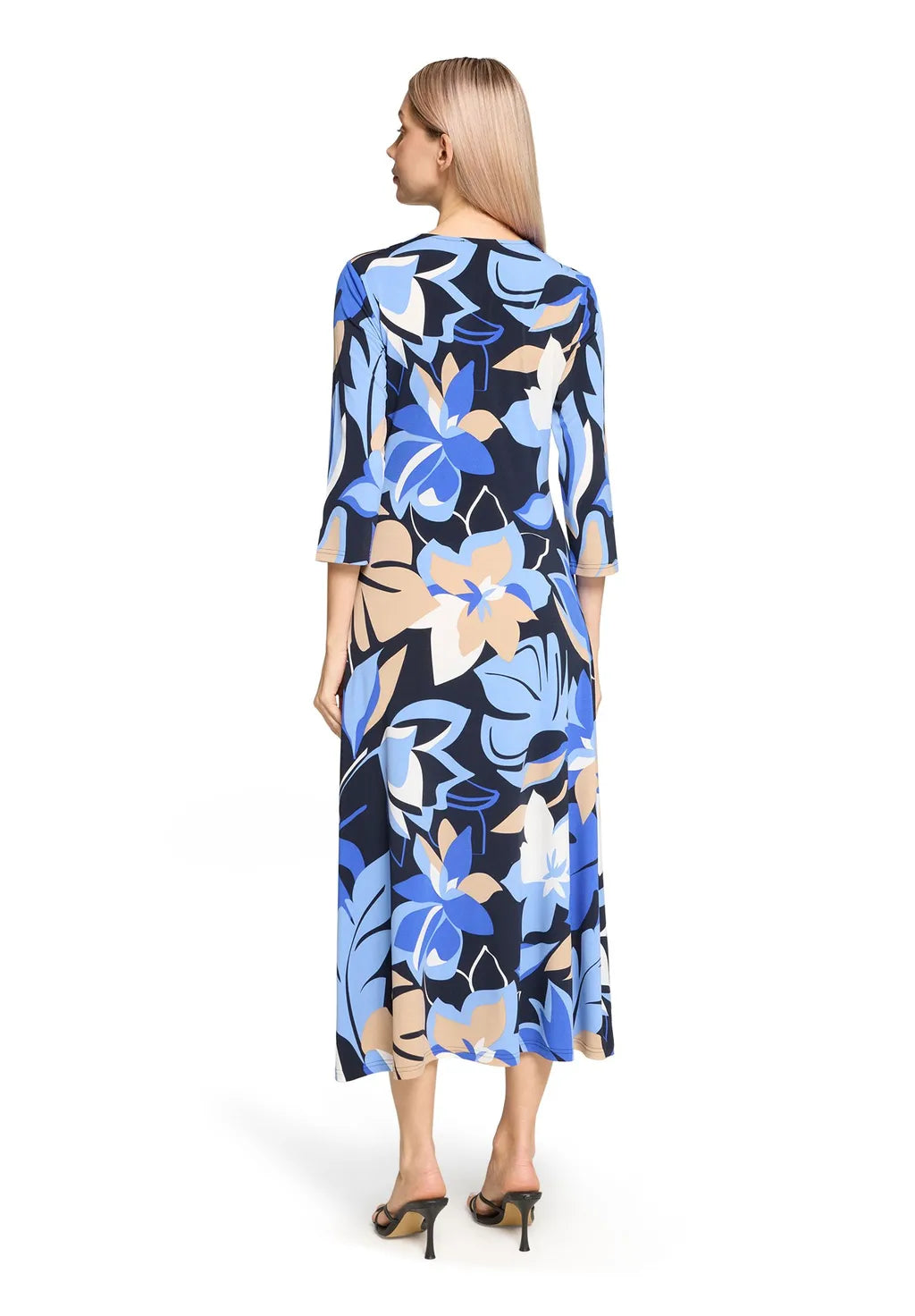Betty Barclay Ladies Midi Dress With Ruching-Dark Blue/Blue 1804/1729